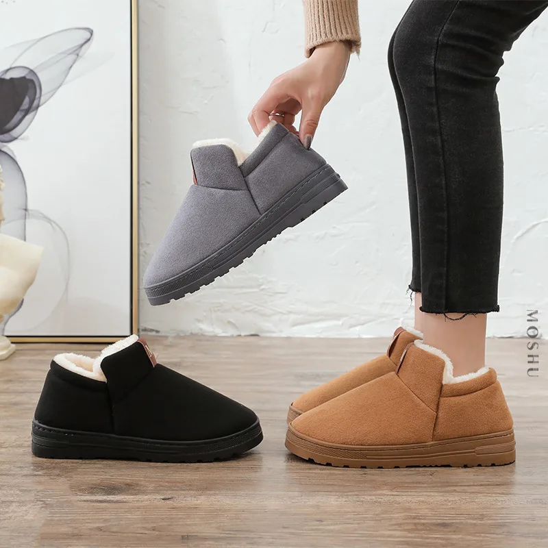 Модные зимние сапоги Женские теплые плюшевые Замшевые полусапожки на плоской