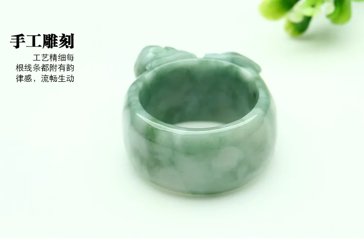 Certificado) envatio Directo luz Natural verde AAA grado Jadeite anillo dedo 3D tallado PIXIU regalo para joyerica de