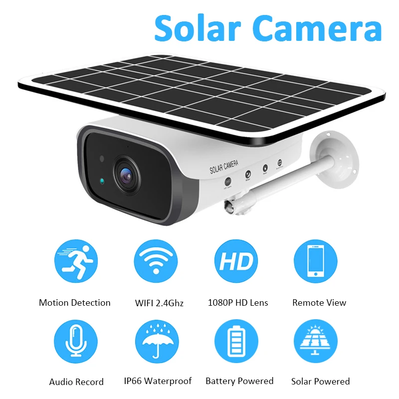 

Solar WiFi IP Camera 1080P HD Outdoor Charging Battery Wireless Security Camera Smart Motion Detection Surveillance 2MP Cam