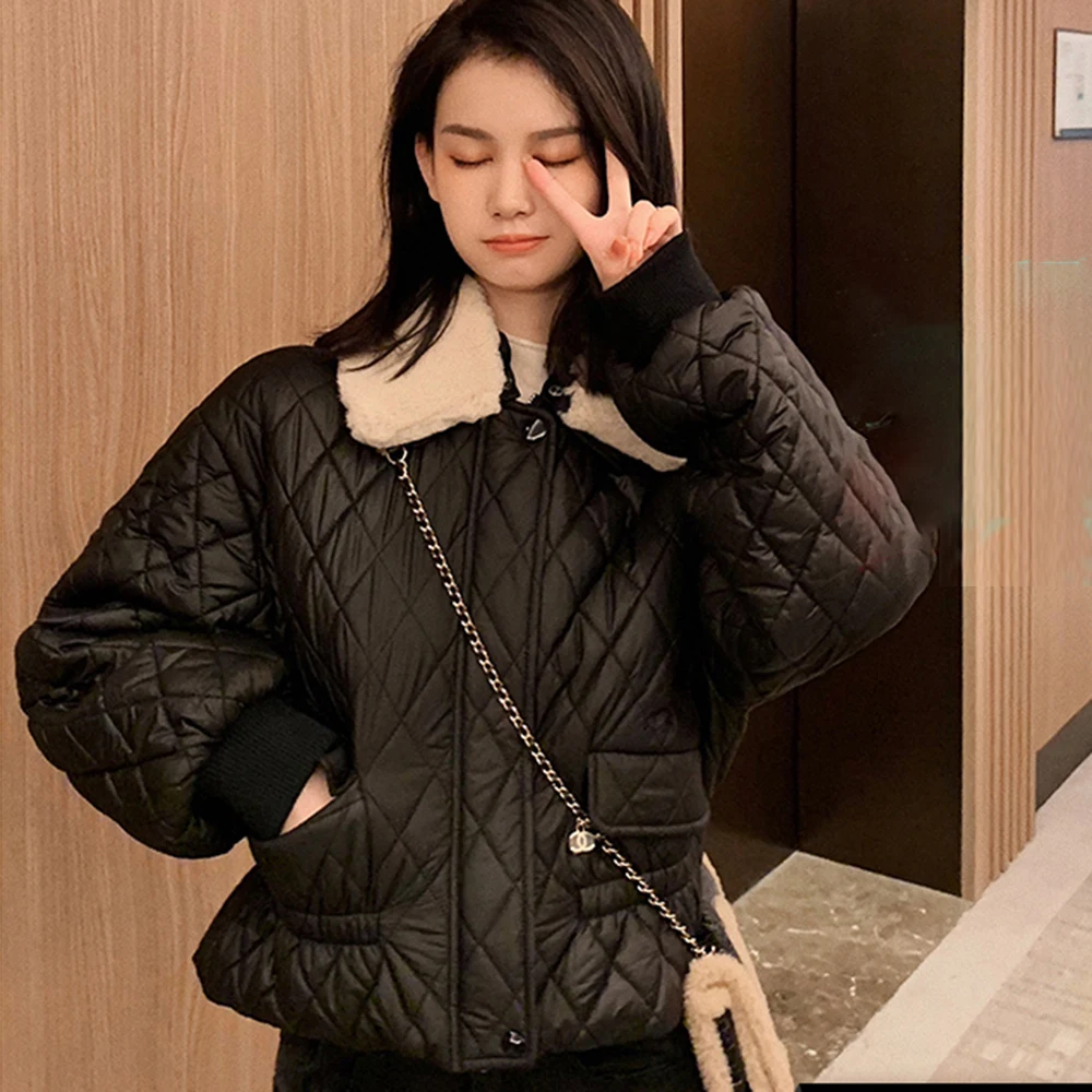 

Short Cotton Padded Down Jackets Women 2020 New Winter Korean Fashion Casual Solid Color Lapel Slim Plus Thick Velvet Female