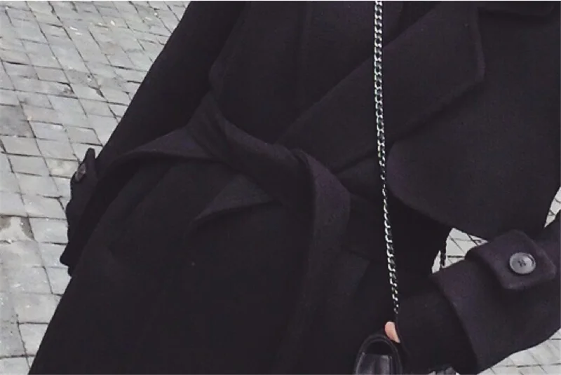 Зимнее шерстяное пальто и куртка для женщин, большие размеры, Корейская длинная куртка, теплое Черное элегантное шерстяное пальто из кашемира, винтажное пальто-кардиган, накидка