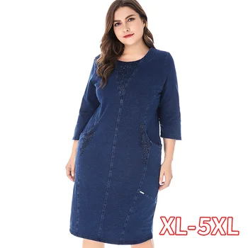

Womens Plus Size denim dress For Women High Quality Fashion Ladies Vintage Elegant Noble Party Large Size fall dresses