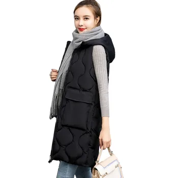 

Sleeveless Jacket Casual Waistcoat Coat Plus size Women Loose Down cotton Hooded Long Coats Warm Female Outerwear Student Tops