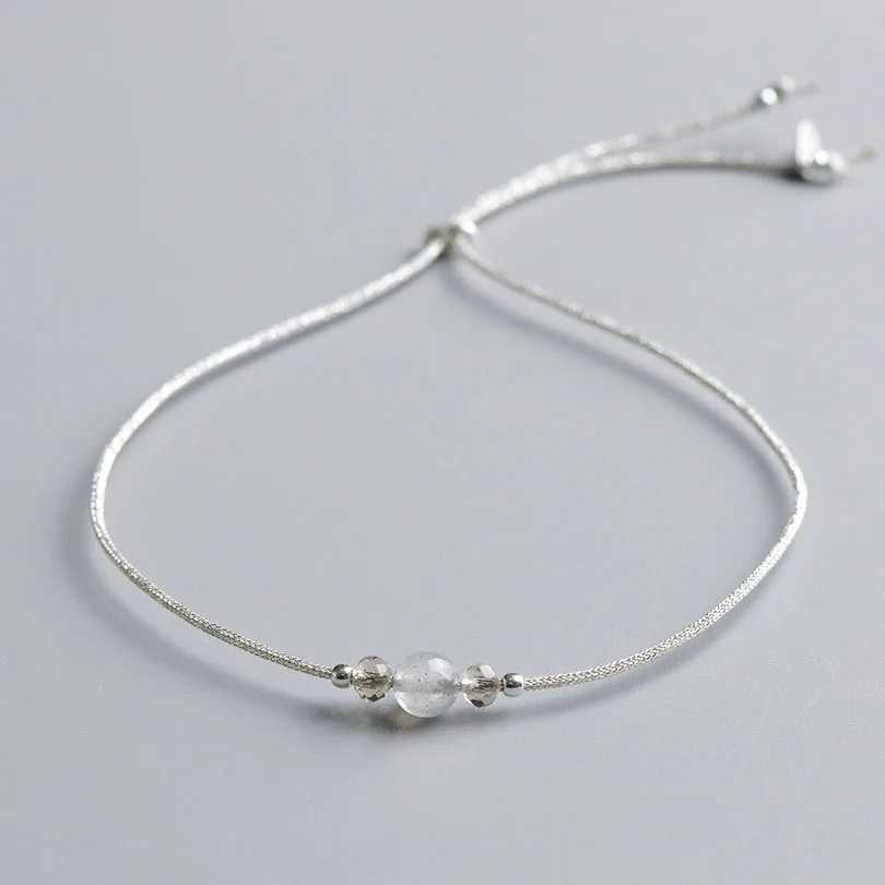 Minimalist Clear Moonstone Bracelet Simple Thin Rope With Natural Crystal Silver Beads Bracelets For Women Adjustable Jewelry | Украшения и