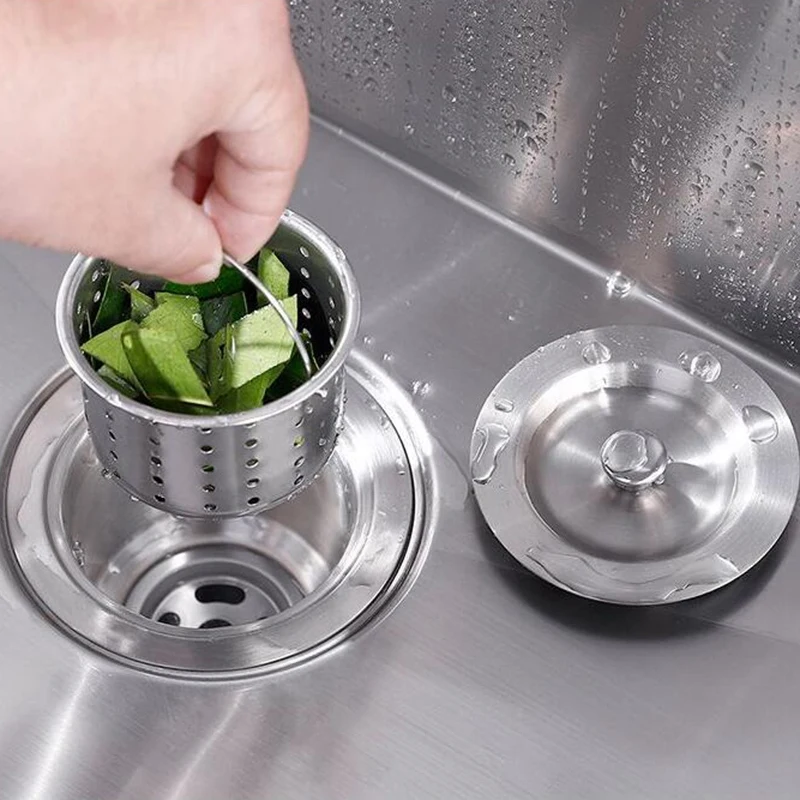 

Home Kitchen Faucet Accessories Sink Strainer Drain Durable Stainless Steel Removable 3-1/2 Inch