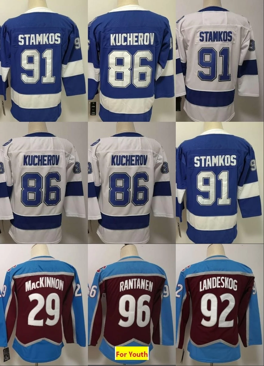 Все Прошитые Молодежные футболки для детей Никита Кучеров Стивен Стэмкос Натан Маккиннон Микко Рантанен Габриэль ландеског