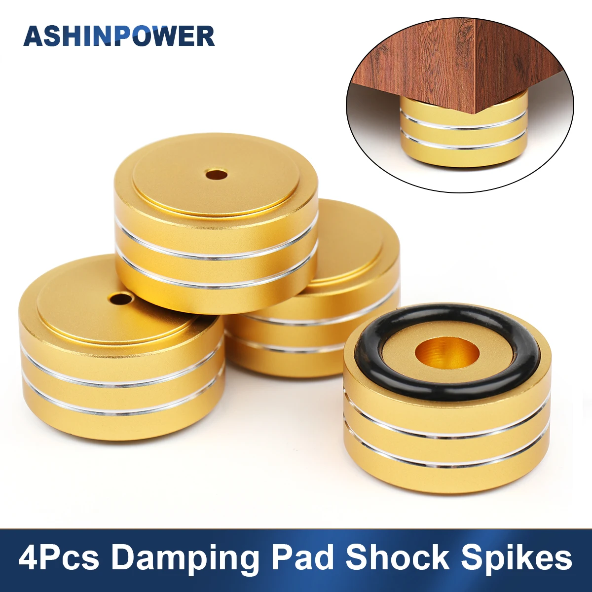 4Pcs Ashinpower Solid Aluminum Alloy Damping Pad Shock Spikes HIFI