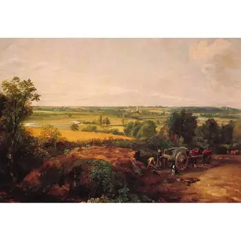 

2 Hand Painted Art Paintings by College Teachers - View of Dedham Romantic John Constable UK landscape - Oil Painting on Canvas