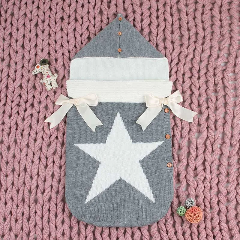 Envelopes for Newborns Five Star Knitted Sleeping Bags Spring Autumn Grey Button Up Infant Baby Swaddle Wrap Sleep Sacks Blanket
