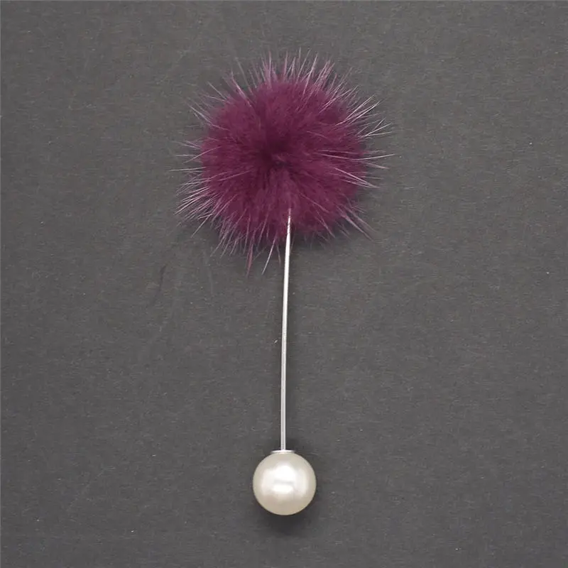 Charm Simulated Pearl Brooch Pins For Women Korean Fur pompom Ball Piercing Lapel Brooches Collar Jewelry Gift 7 Color XZ06-P - Цвет: purple