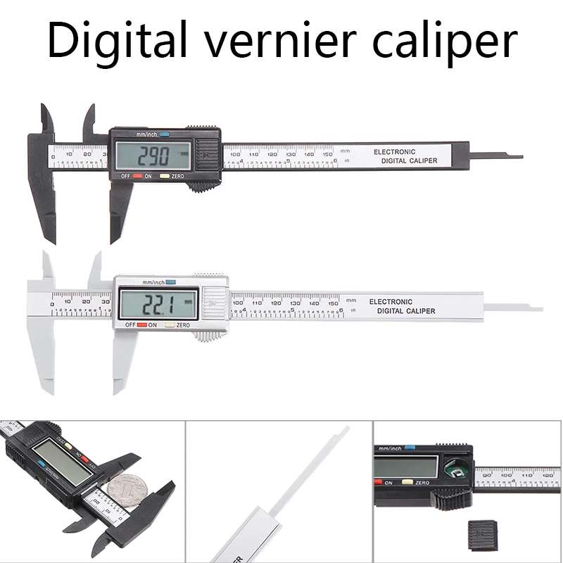 6/" LCD Digital Vernier Caliper Micrometer Electronic Measuring Tool 150mm Black