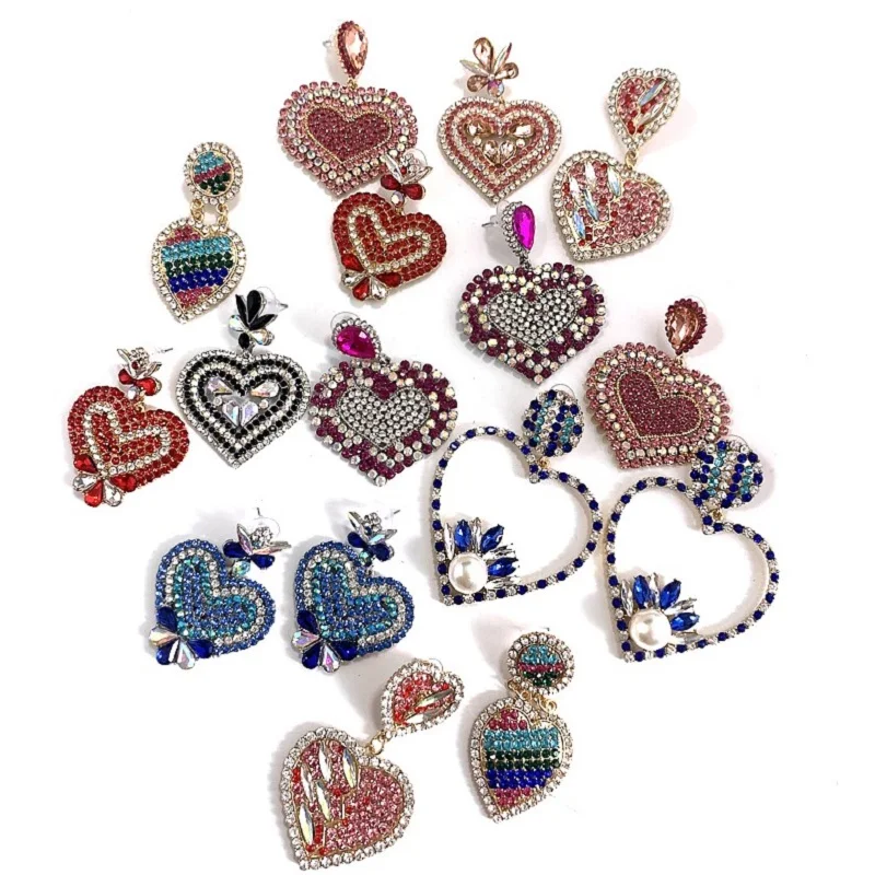 

2019 Fashion Dangle Drop Earrings for Women Wedding Gift Hot Bohemian Multi Crystal Heart Statement Earrings Jewelry Wholesale