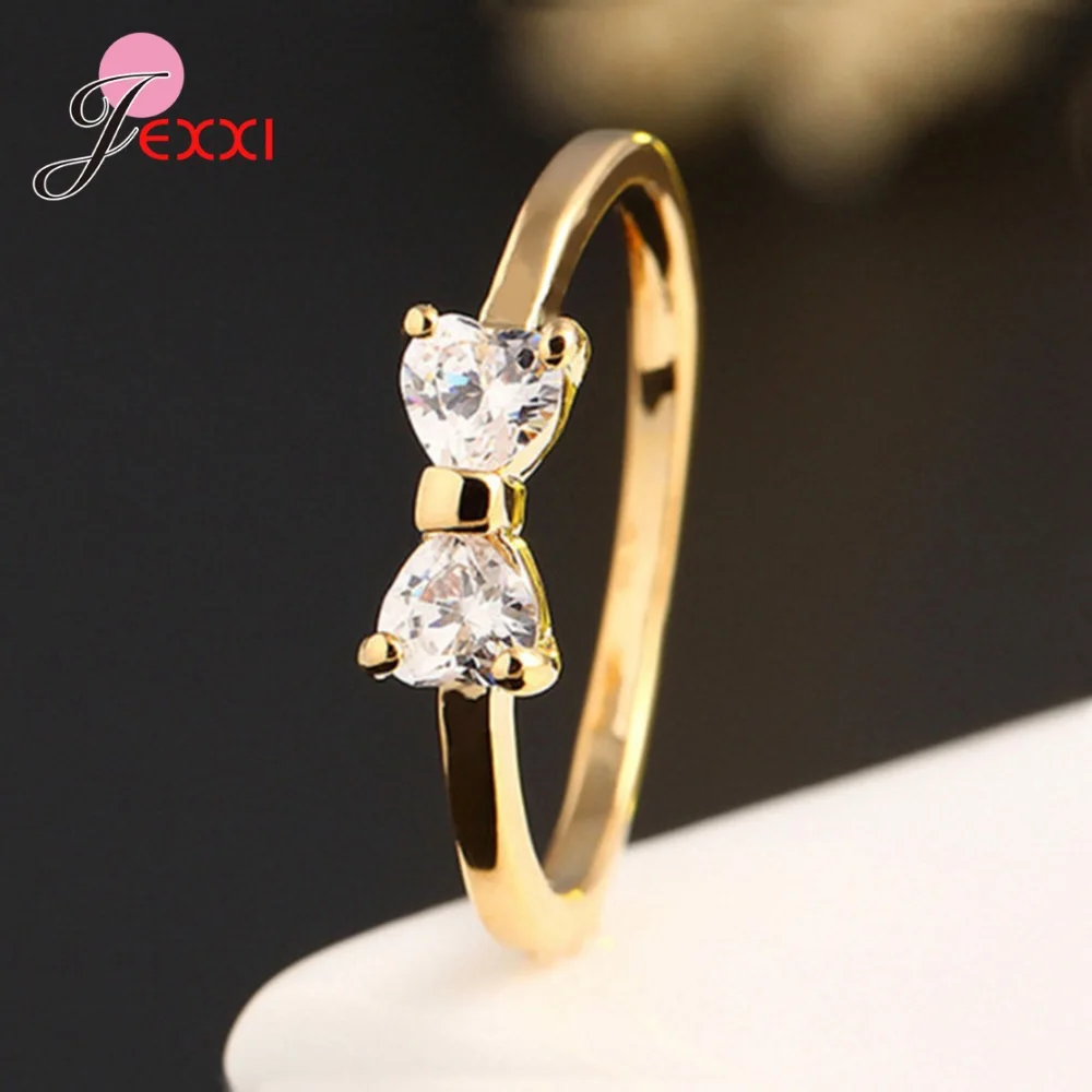 

New Fashion Sweet 925 Sterling Silver Wedding Rings For Women/Bridal Very Simple Design Bow-Knot Rings Christmas Gifts