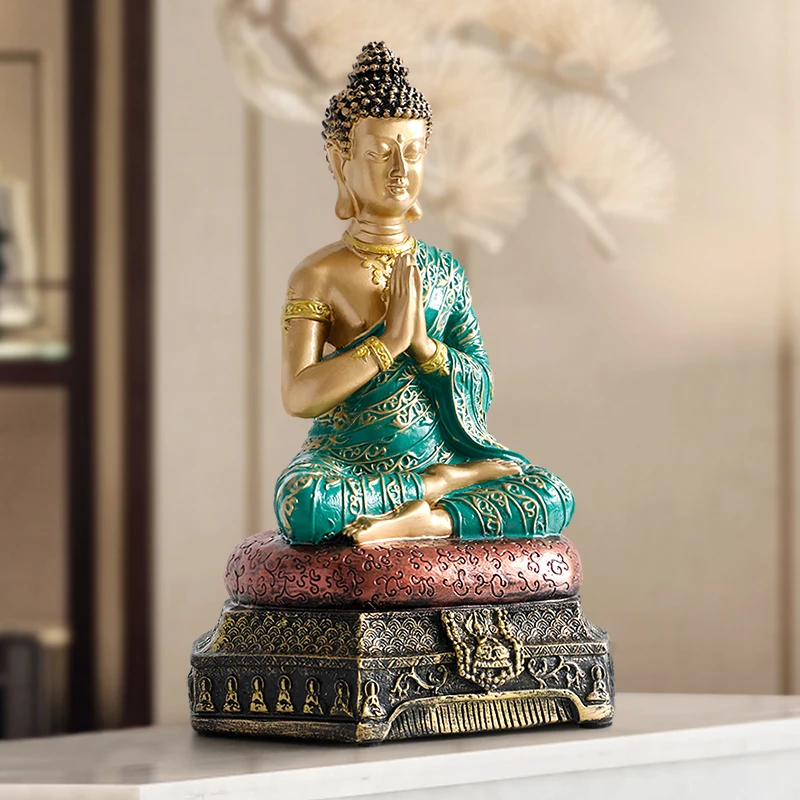 Resin Buddha Statue Sculpture Thailand Garden Desk Ornament Fengshui Hindu Sitting Figurines Home Decor Accessories | Дом и сад