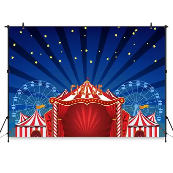 

Neoback Circus Backdrop Stars Tent Red Curtain Stage Show Background Birthday Party Photographic Background for Photo Studio