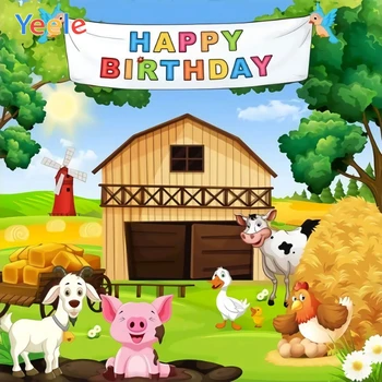 

Cartoon Farm Animal Chick Hay Newborn Baby Birthday Party Custom Backdrop Photography Background For Photo Studio Photophone