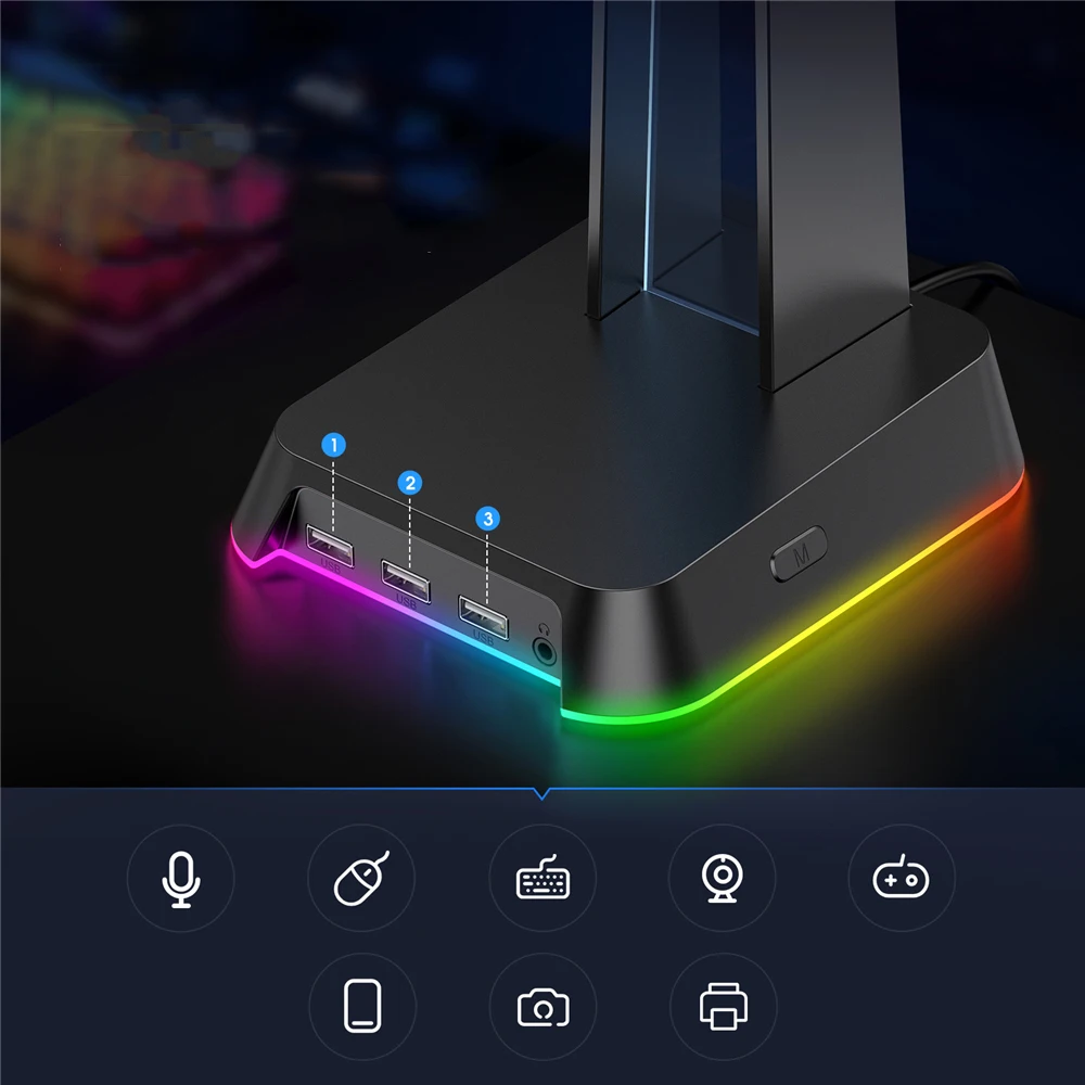 Fone de Ouvido Apto para Computador Suporte com 3 Multifunções Casa Desktop Portas Usb 3.5mm Cor Luzes Gaming Headset Suporte St-2 pc - Image 4