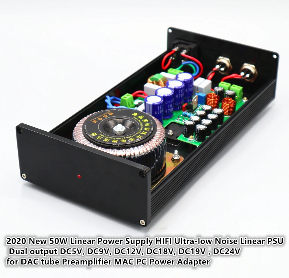 2020 New 50W linear regulated power supply HIFI Ultra-low Noise Linear Dual output DC 5V DC12V DC19V DC24V for DAC tube Pre amps