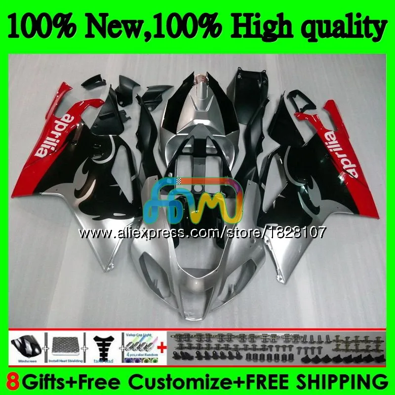 RSV1000R для Aprilia RSV1000 R Mille 03 04 05 06 55BS. 21 RSV1000RR РСВ 1000 R RR 1000R 2003 2004 2005 2006 красного и серебристого цвета обтекатель