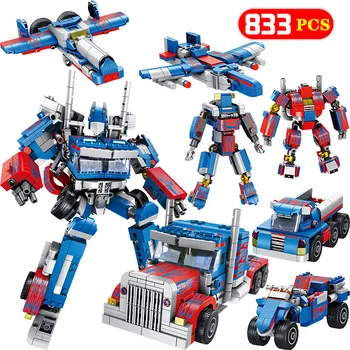 

833pcs Children Robot Toy Transformation Anime Series Action Toy 2 Size Robot Car Technic Model Toy for Boy