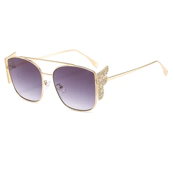 

Women's all-match sun glasses fine diamond-encrusted FD wing sunglasses metal double beam gradient glasses