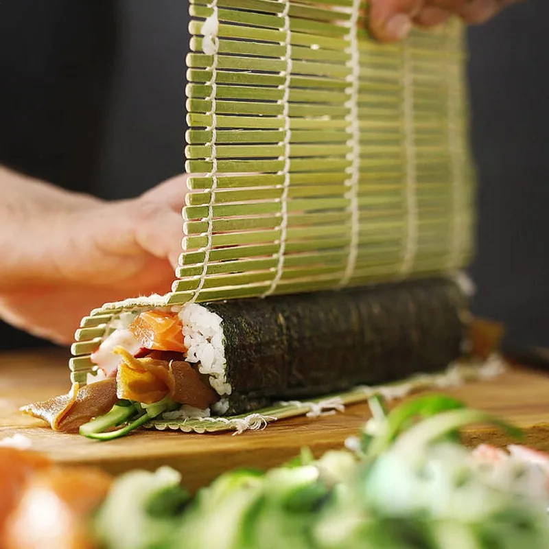 Home Kitchen Tools Green Bamboo Curtain Sushi Mold  DIY Handmade Kimbap Sushi Mold Portable Sushi Mold