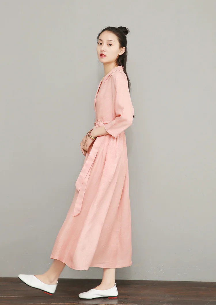 NINI WONDERLAND, летнее платье с v-образным вырезом,, женское, Tencel, льняное, винтажное платье, женское, одноцветное, длинное платье, халат, высокое качество