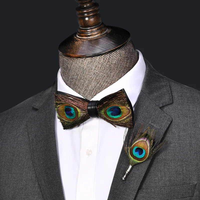 

2020 High Quailty Peacock feather Bow Tie one Size 12*6cm Green color