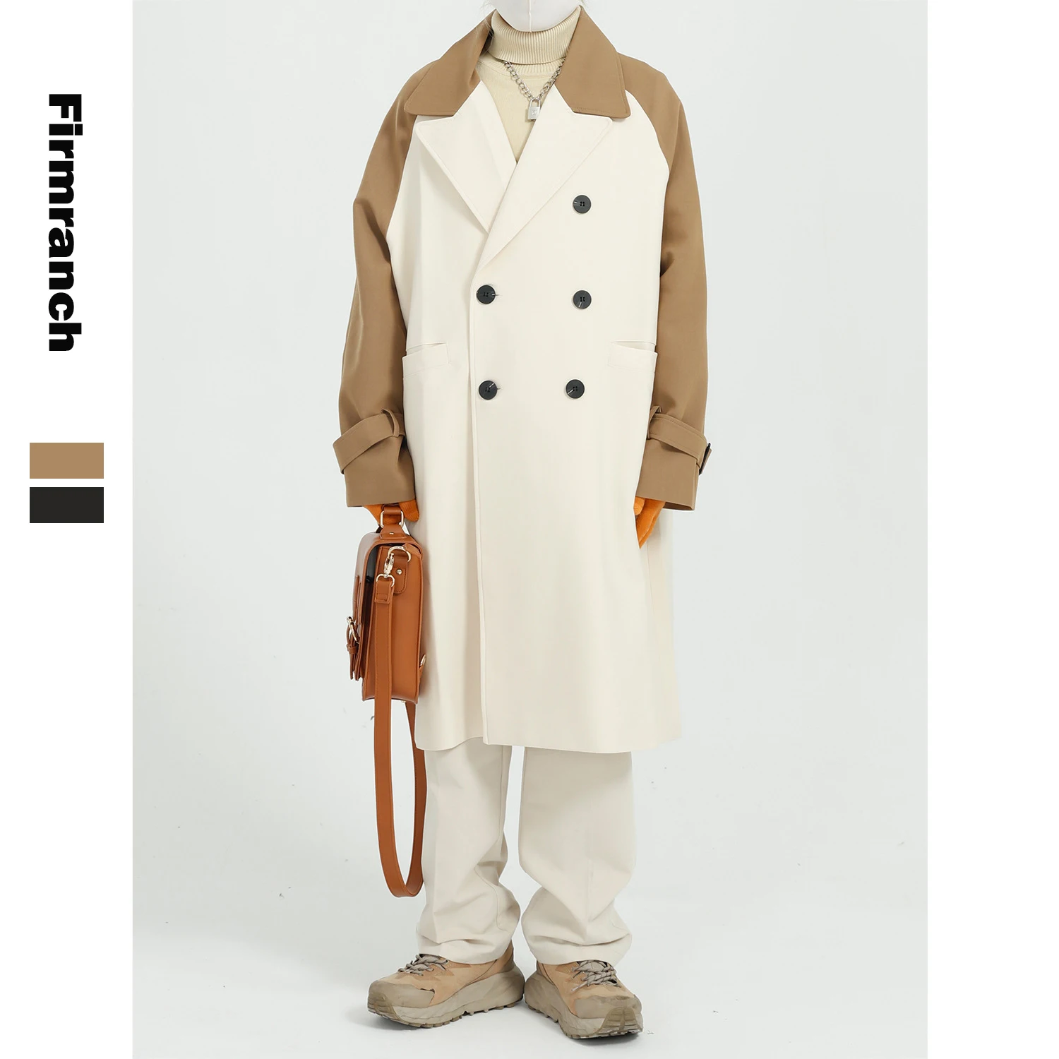 

Firmranch New Spring/Autumn Contrast Color Patchwork Wind Coat Jacket Ins Popular Men/Women X-Long Overcoat Loose Casual Outwear