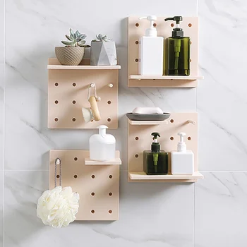 

Wall Shelf For Home Use With Sticker Pegboard PP Hole Wall Hooks Kitchen Bathroom Organizer Storage Tool Storage Rack