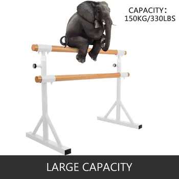 

4FT Ballet Barre Double Bar Leg Stretch Dance Bar Smooth Pine Floor Mount Steel