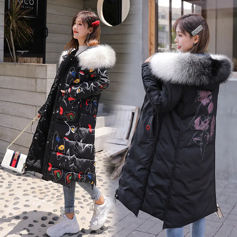 

2019 New Style Reversible Korean-style Slim Fit down Jacket Cotton-padded Clothes over-the-Knee Large Size Mid-length Women Jack