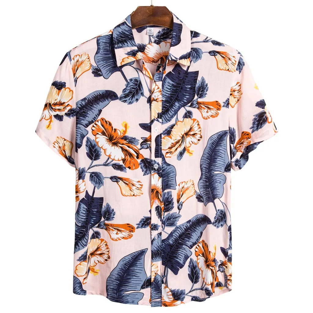 Размера плюс 3XL новые летние мужские Гавайские рубашки с коротким рукавом хлопковые повседневные рубашки с цветочным принтом обычная мужская одежда#1224q25