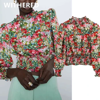 

Withered england style vintage floral collect waist blouse women blusas mujer de moda 2020 kimono shirt womens tops and blouse
