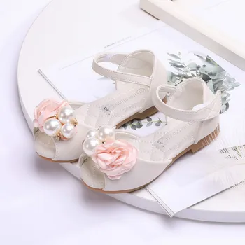 

Baby Dancing Shoes Beach Shoes New Style Anti-slip Fish Mouth Girls Shoes Pearls Flowers Kids Leather Shoes Princess Shoes Soft
