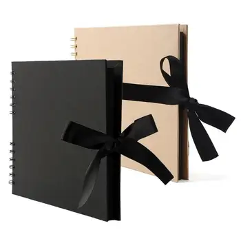 

DIY Scrapbooking Photo Album Bow Ribbon Wood Pulp Black Cardboard Craft 40 Pages Memory Book Wedding Anniversary Gift