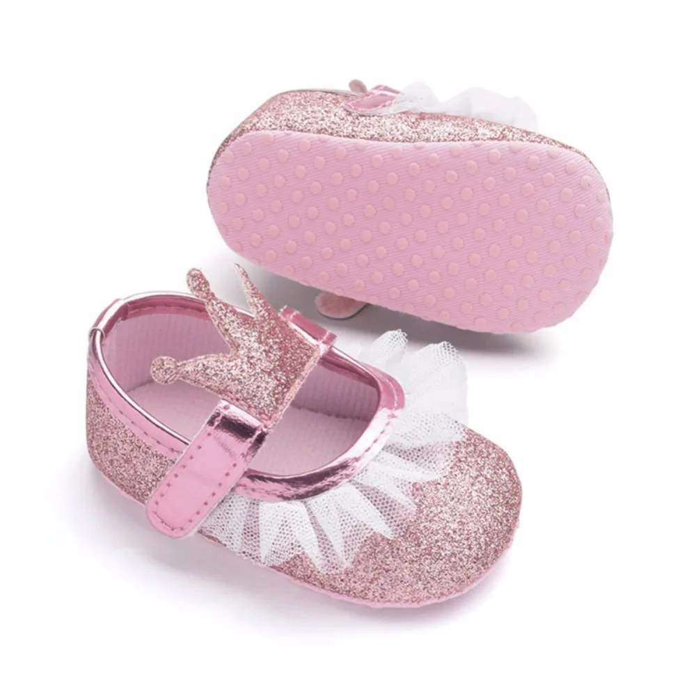 Zapatos Infantiles para niñas de 0 a 12 meses, calzado de primeros pasos para recién nacidos, suela suave antideslizante, corona de princesa