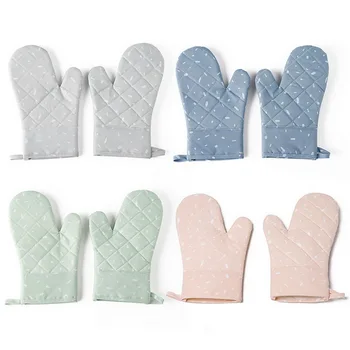 

1 Pair Kitchen Microwave Glove Houshold Non-slip Cotton BBQ Oven Baking Gloves Heat Resistant Kitchen Potholders Oven Mittens