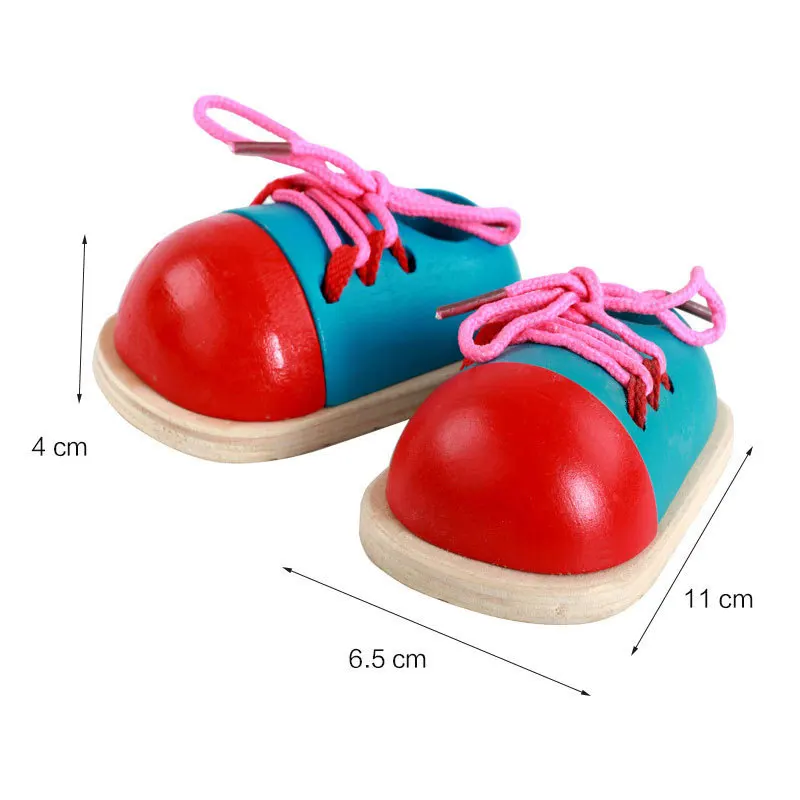 1 Pcs Kids Montessori Learning Educational Toys Children Wooden Toys Toddler Lacing Shoes Early Montessori Teaching Aids