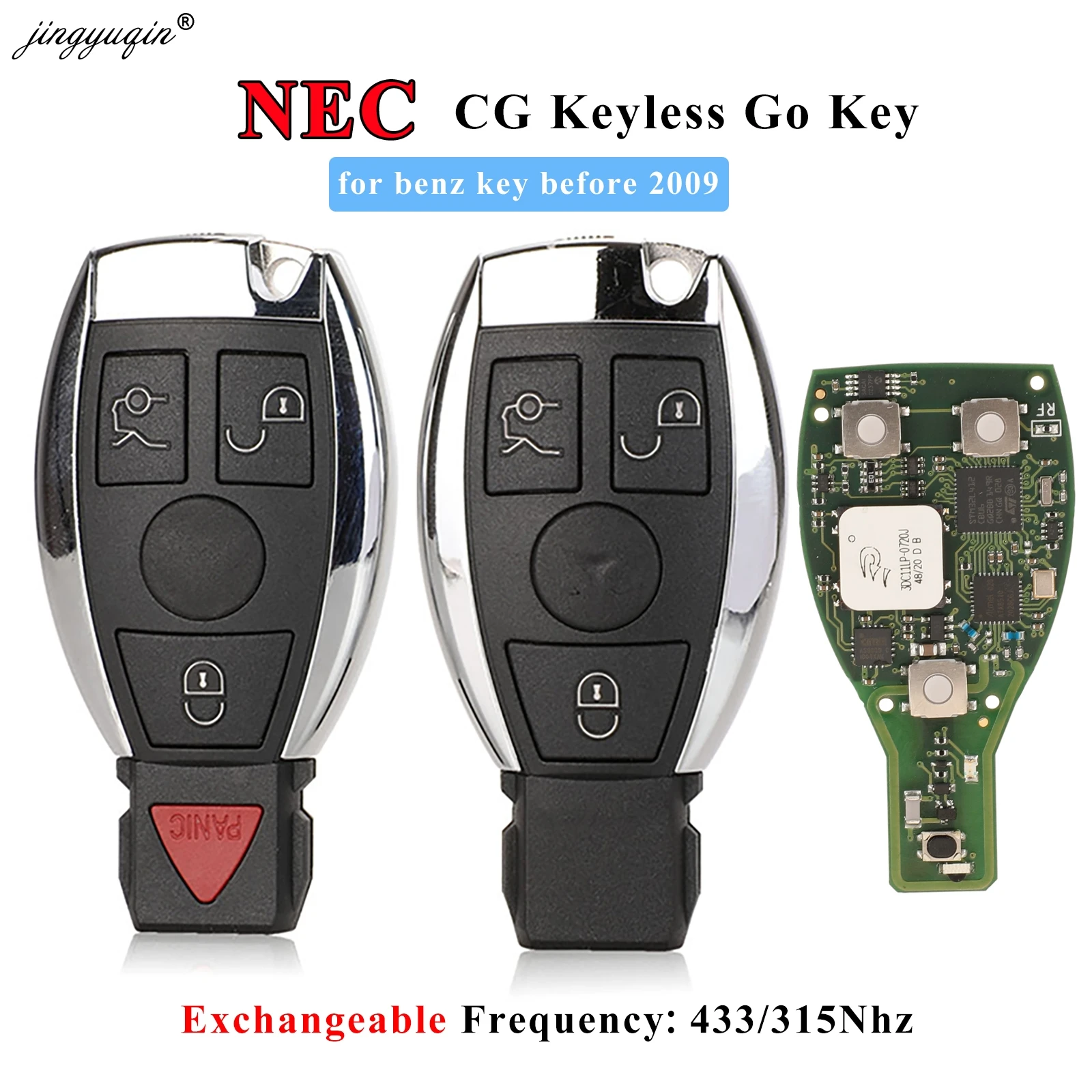 

jingyuqin NEC Keyless go Remote Key Fob 3 Button BGA style Upgrade for-Mercedes-Benz before 2009 315mhz 433MHz Exchanged CG