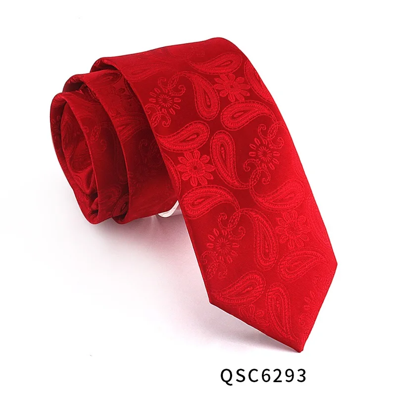Высокое качество новые дизайнерские бренды модные деловые повседневные 7 см тонкие галстуки для мужчин галстук красный Пейсли свадьба с подарочной коробкой - Цвет: QSC6293