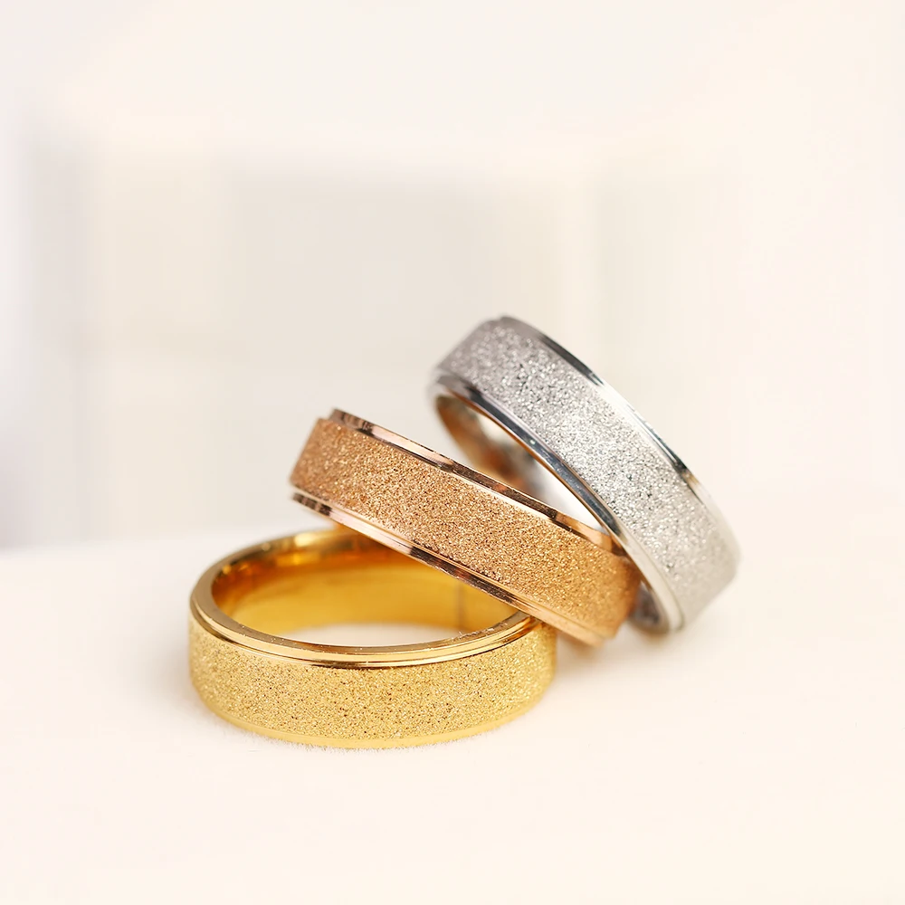 CACANA Rose Gold Color Frosted Finger Ring for Woman Man Wedding Jewelry 316L Stainless Steel Top Quality Never Fade | Украшения и
