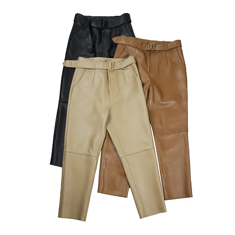 

2021 Factory New Arrival Women Fashion Genuine Leather Pencil Pants ,Ninth pants