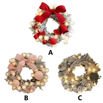 

Christmas Artificial Rattan Flower Door Hanging Wreath With String Light Wall Decoration For Home Festival Party Ornament Decor
