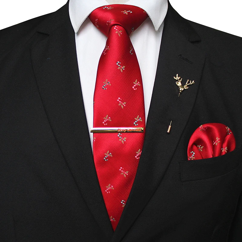 JEMYGINS дизайн 8 см новогодний Галстук шелковый носовой платок Брошь комплект галстук из жаккардовой ткани, Для мужчин классический галстук вечерние Свадебный Рождественский подарок
