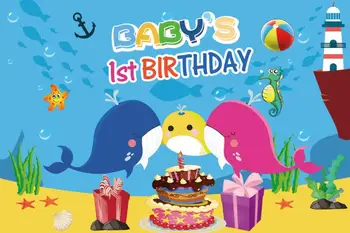 

Laeacco Seabed Cartoon Shark Whale Newborn Baby Birthday Party Backdrop Vinyl Customize Photographic Background For Photo Studio