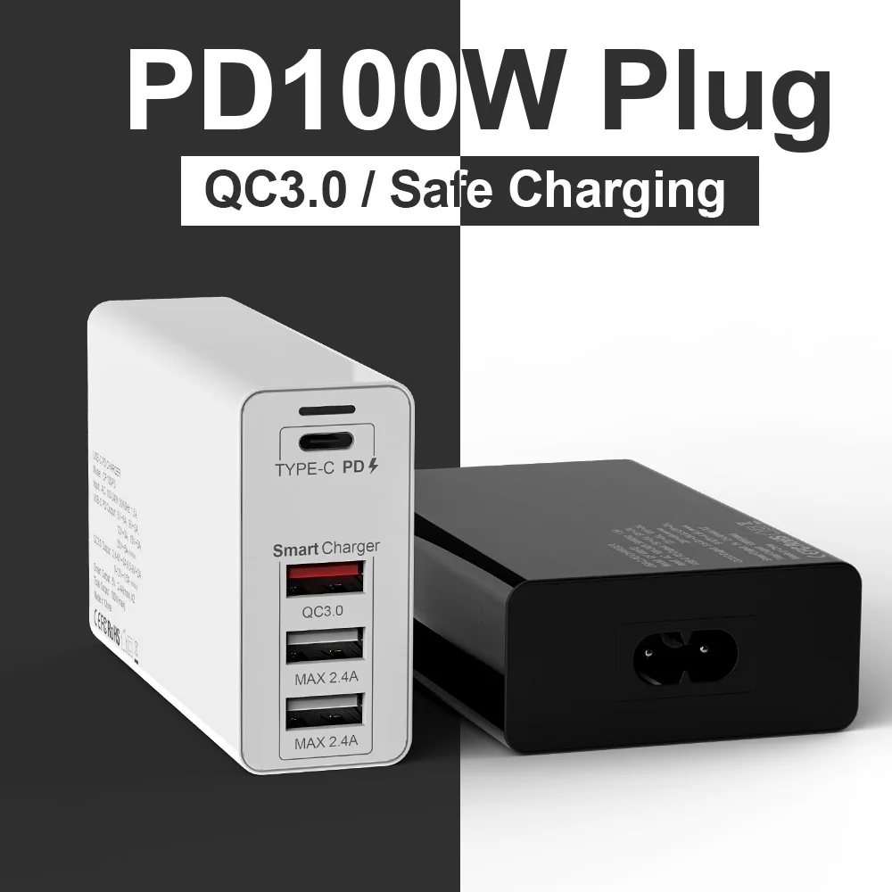 

PD 100W Charging Plug QC3.0 4 Ports Fast Charging Dock Micro USB Smart Charger Safe Charge Dock Station PD Efficient Output