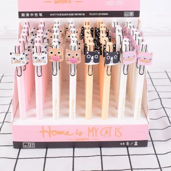 

48 pcs Gel Pens big face cat black colored kawaii gift gel-ink pens pens for writing Cute stationery office school supplies