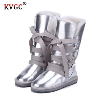 

KVGC 2020The New fashion Cowhide Leather Wool Fur Lined Women Winter Lace up Boots Women Casual Boots Warm Waterproof Snow Boots