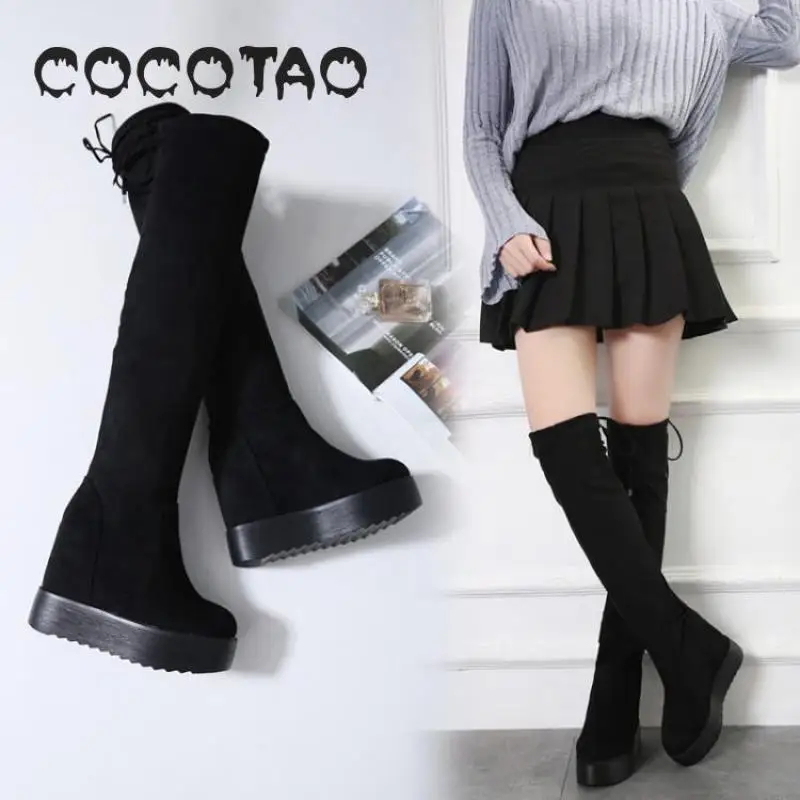 Ceny Nowy 2019 Boot do wyszczuplania nóg grube dno zwiększone buty do kolan modne buty kobieta buty damskie buty zimowe zakolanówki